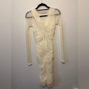 Dolce & Gabbana Sheer Vintage Cream Toole Long Sleeve Dress